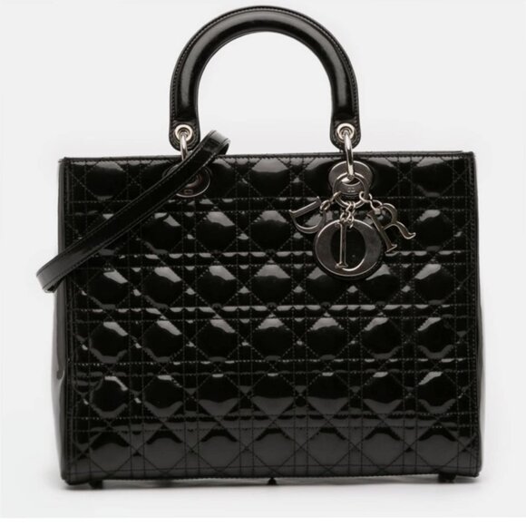 DIOR Lady Dior Large Black Patent Leather Satchel Bag fbcco1275-102225 - Picture 1 of 16